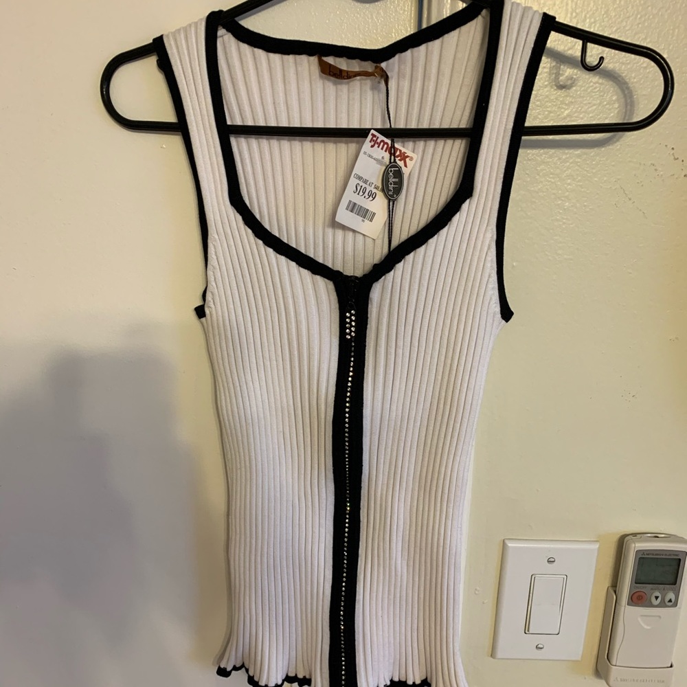COPY - Large white & black ripped tank top jewele…